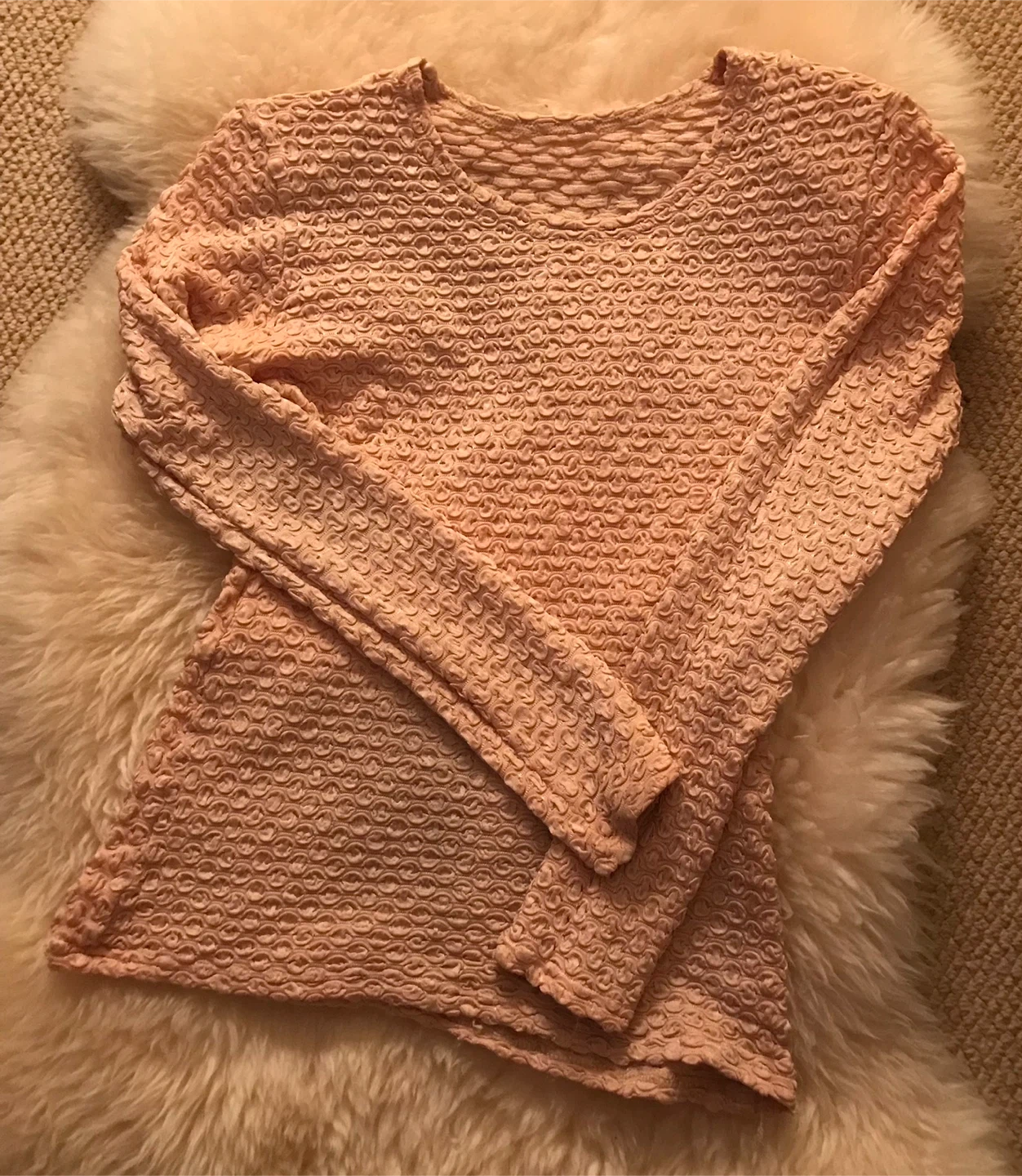Beige textured long sleeve  stretch top