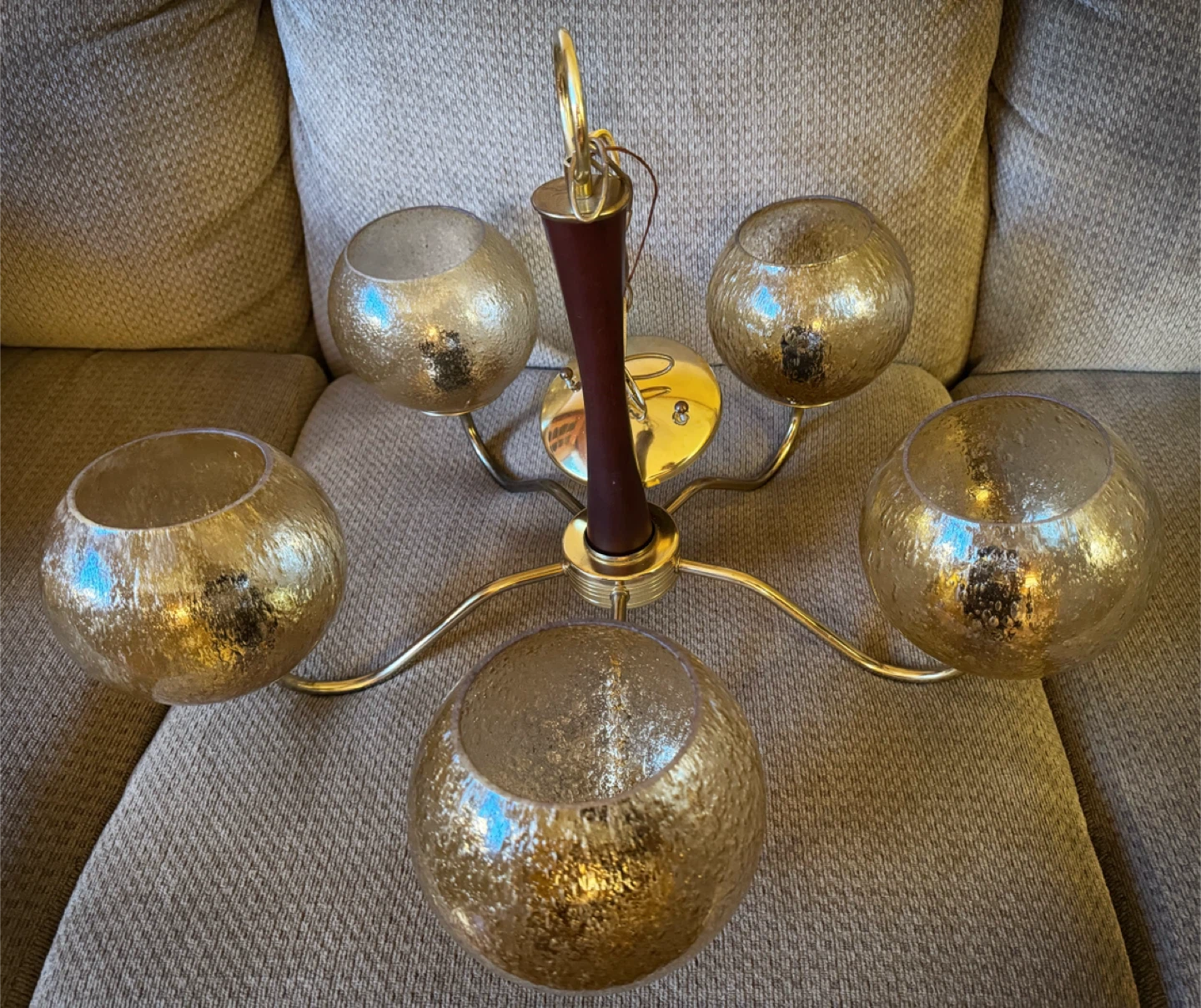 Vintage Mid-Century Modern Chandelier — Brass + Bubble Glass
