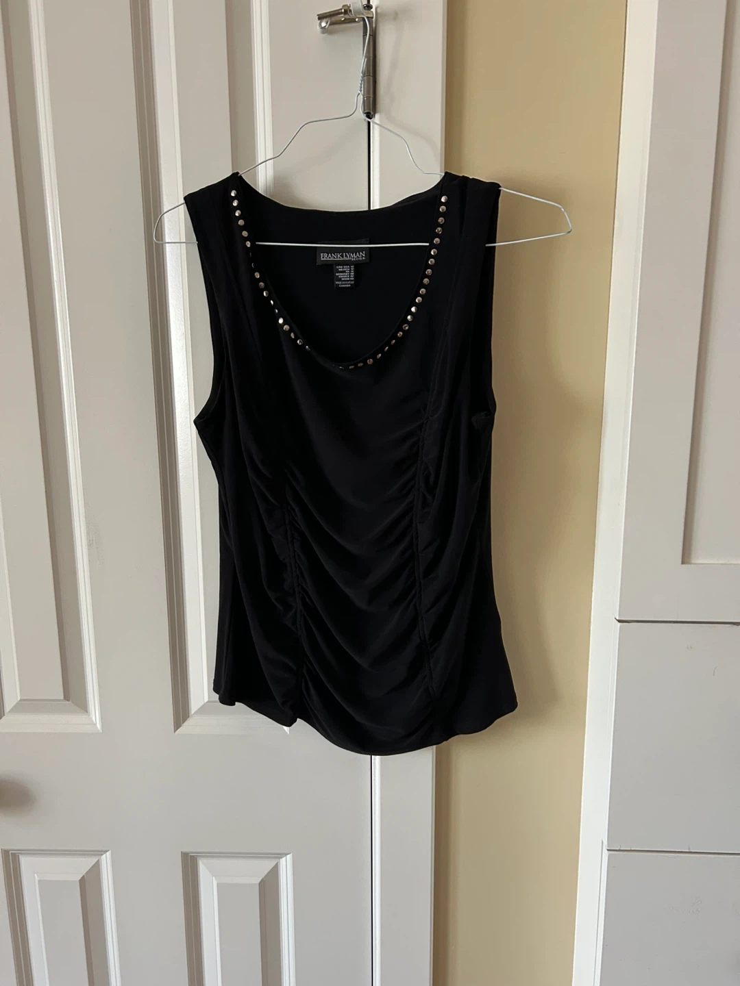 Frank Lyman Design Black Ruched Tank Top with Studs