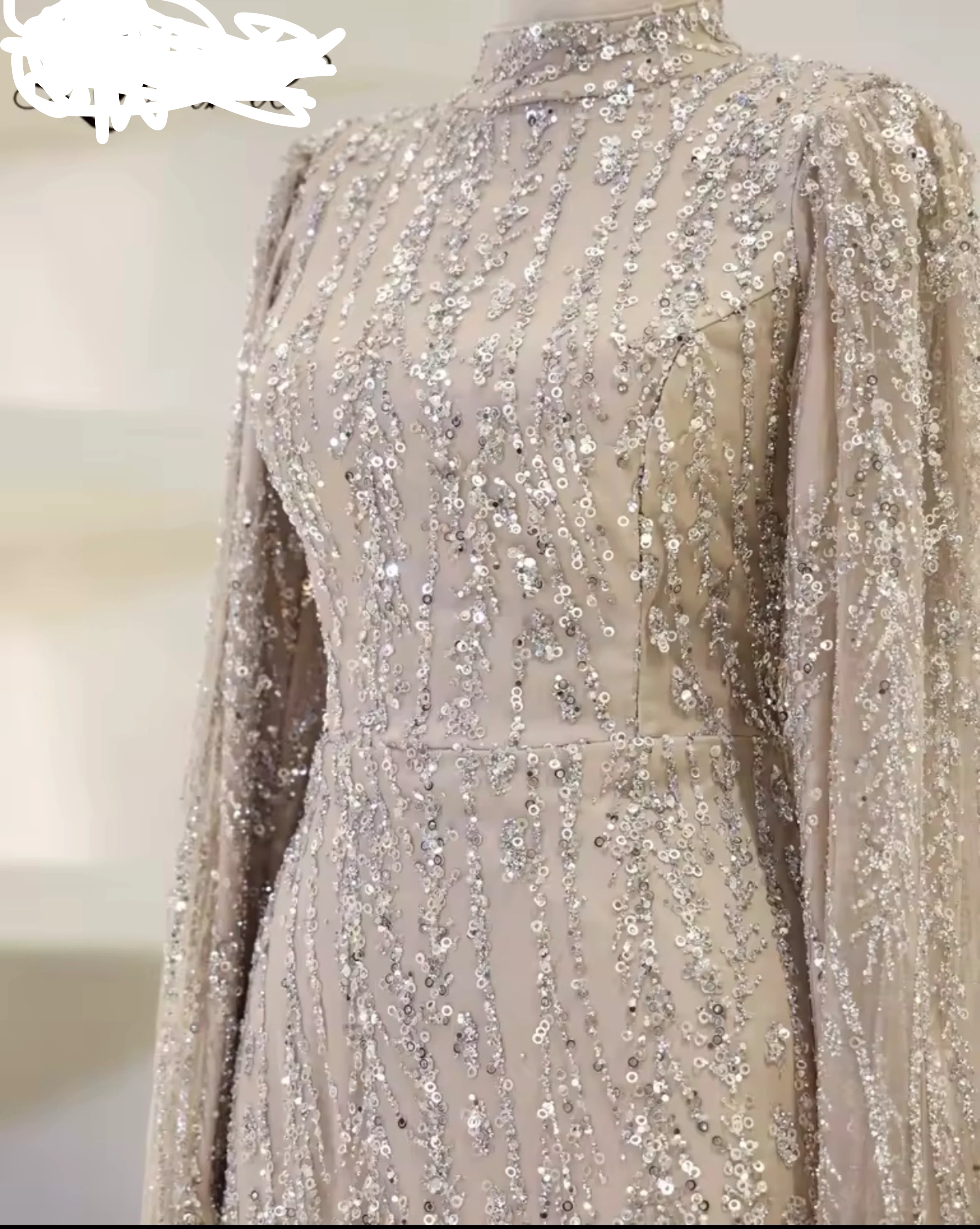 Sparkly Sequined Mock Neck Gown with Cape Sleeves - photo 2