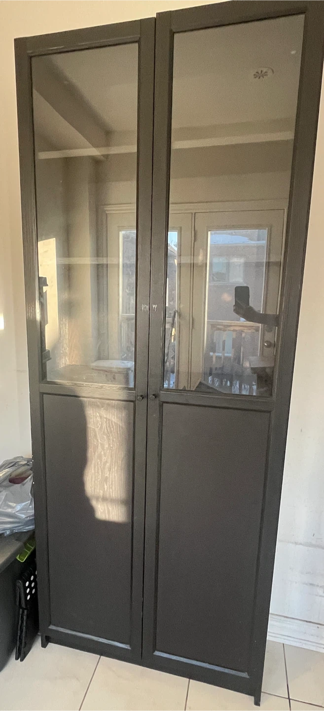 Black Display Cabinet with Glass Doors