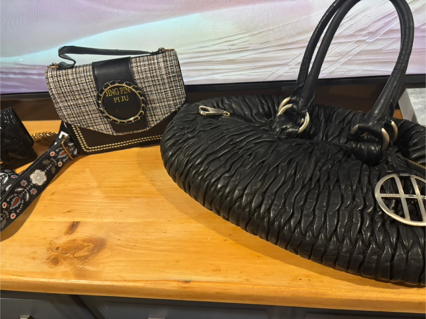 Hugo Boss Black Ruched Leather Handbag