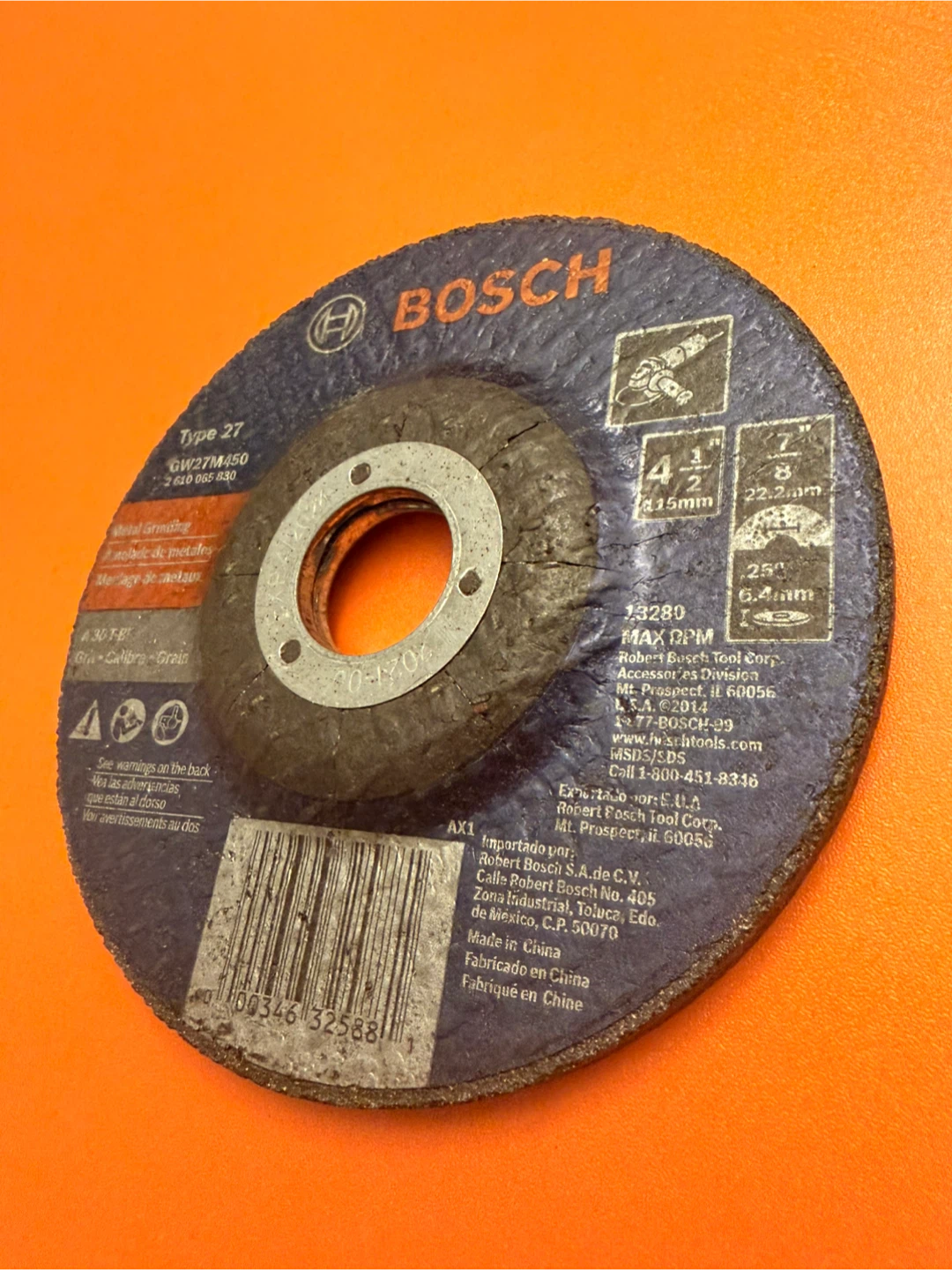Bosch Type 27 Metal Grinding Disc GW27M450 - photo 2