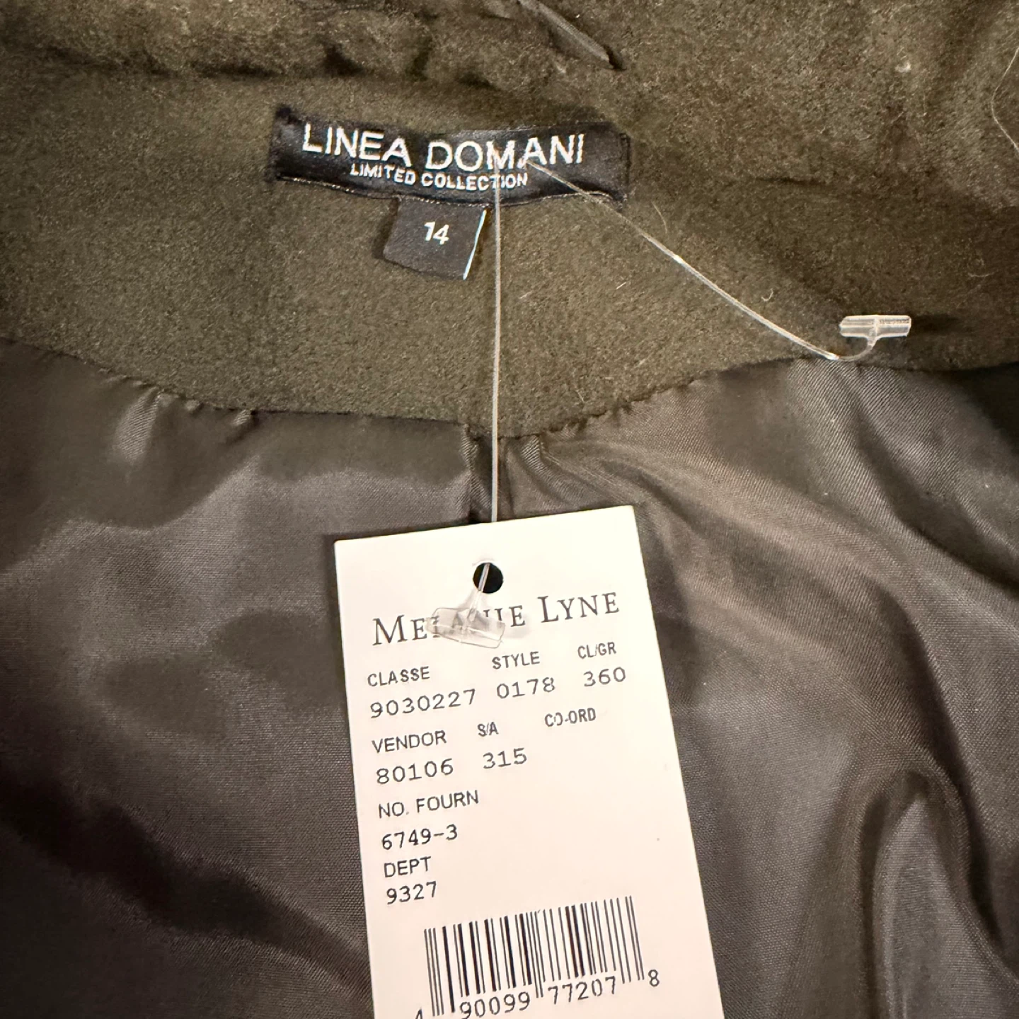 Brand New Linea Domani Olive Green Coat Size 14 w/ Tag - photo 5