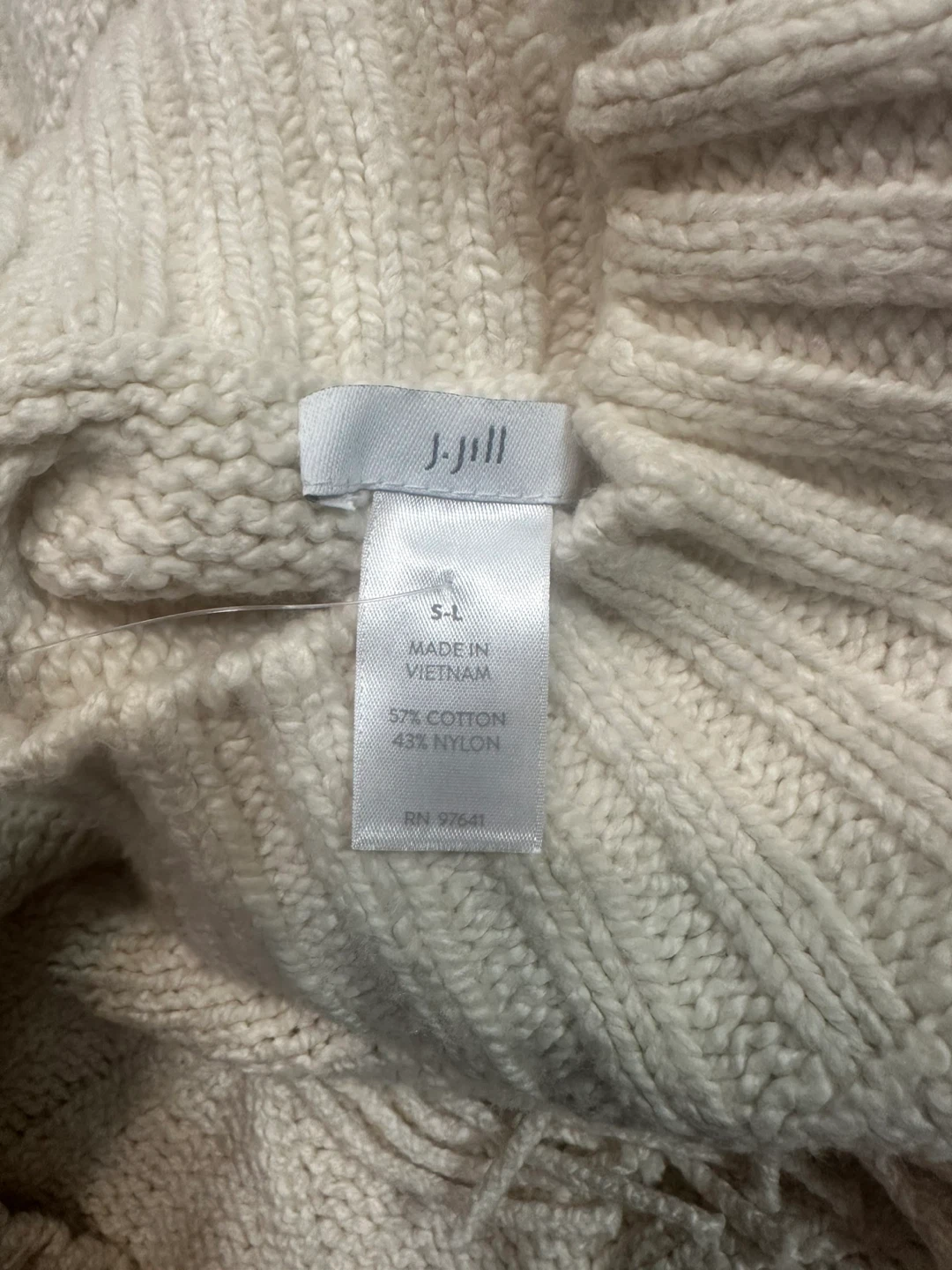 J.Jill Cream Knit Poncho Sweater Fringe Size S/L - photo 3