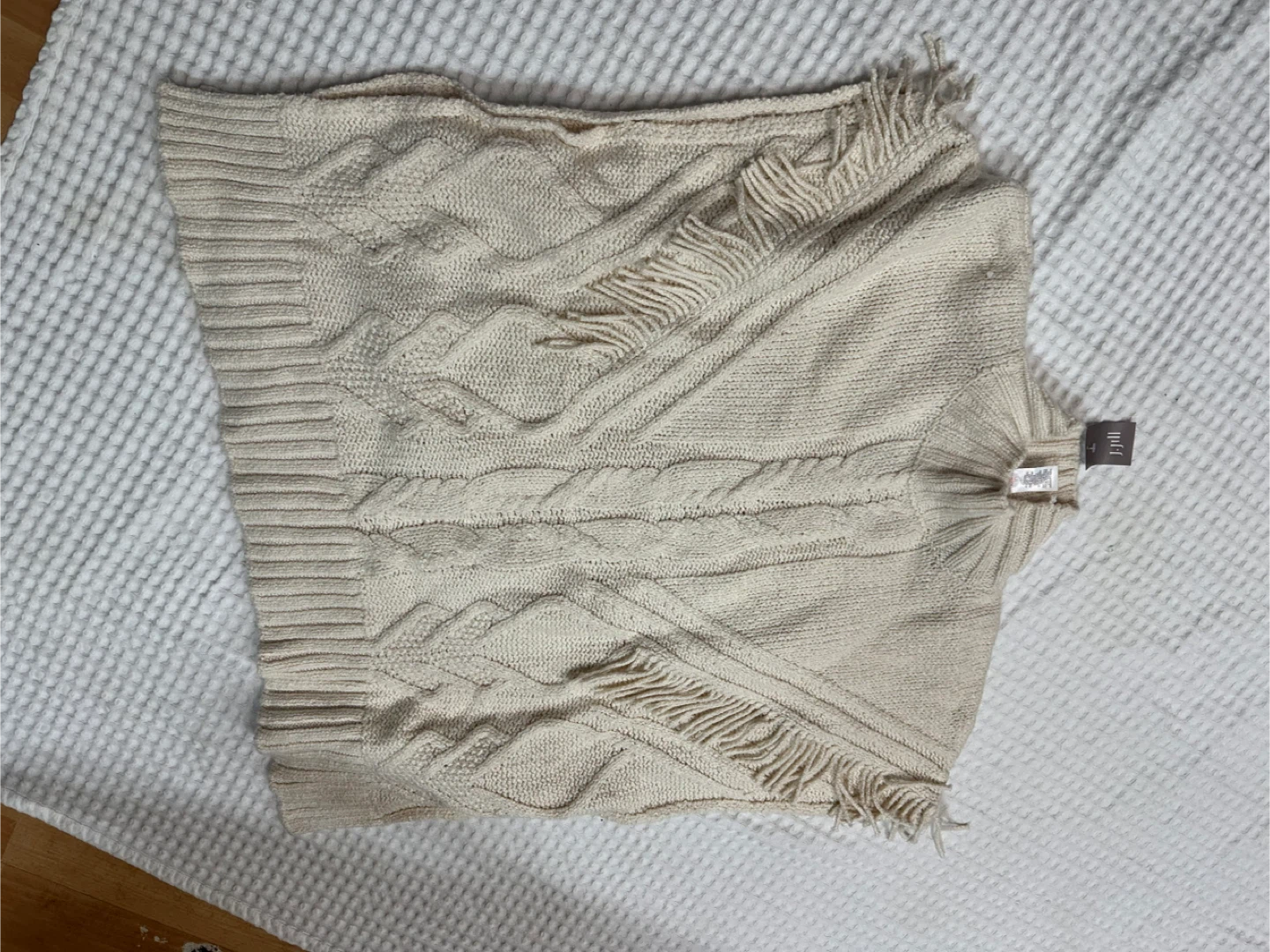 J.Jill Cream Knit Poncho Sweater Fringe Size S/L