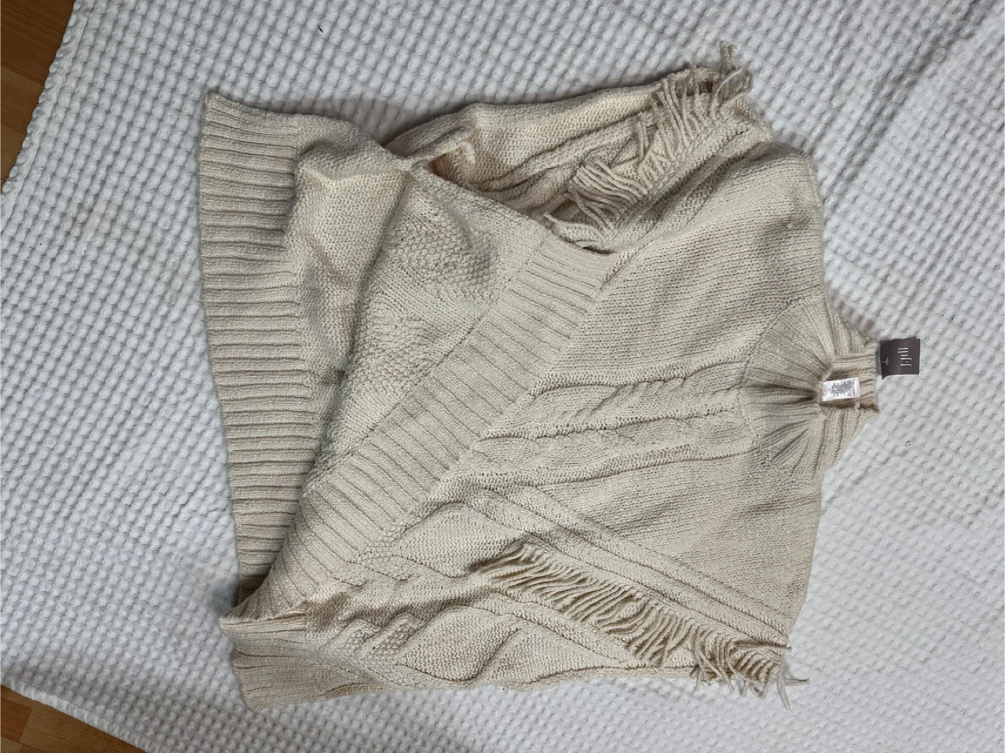 J.Jill Cream Knit Poncho Sweater Fringe Size S/L - photo 2