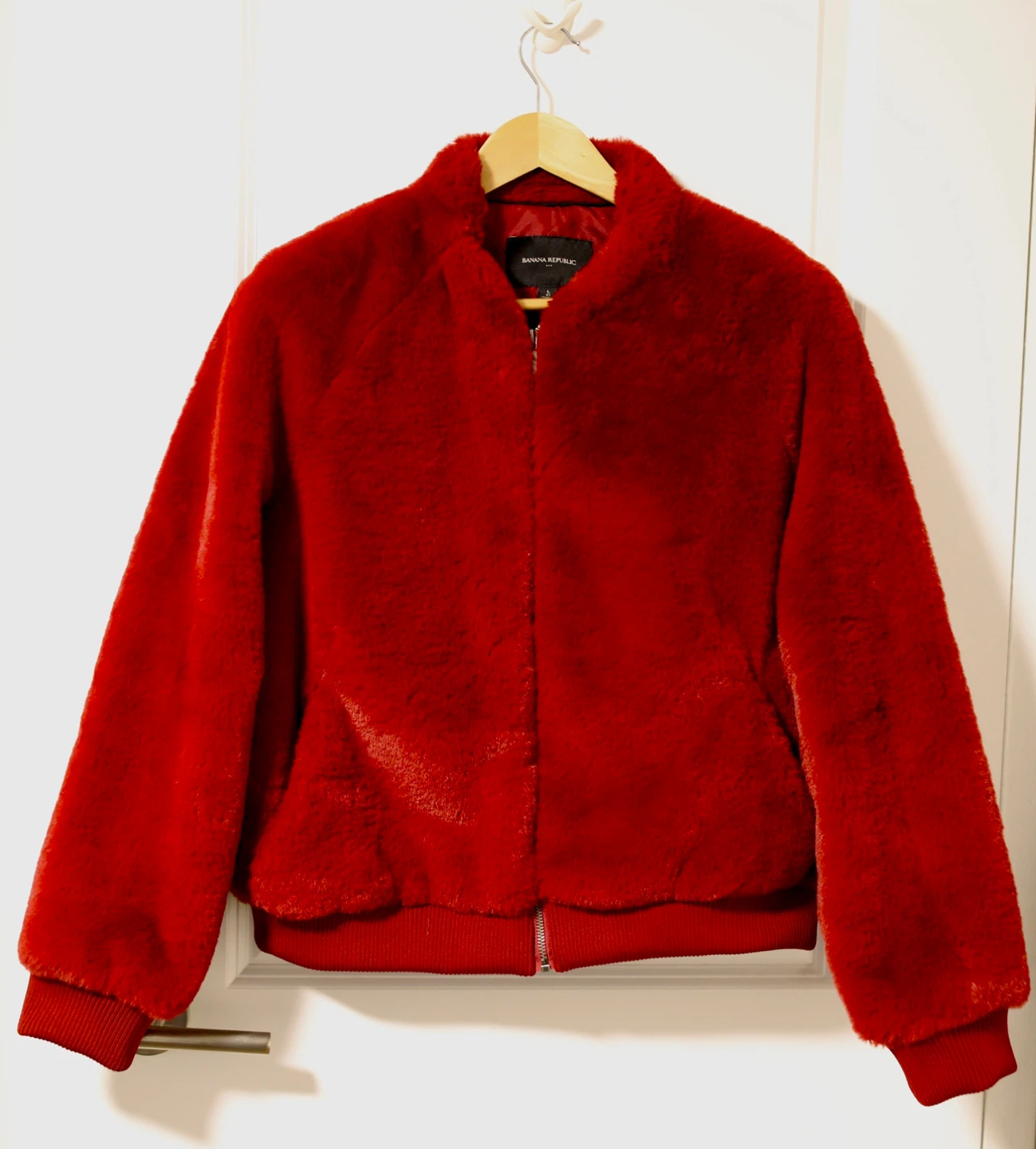 Banana Republic Red Faux Fur Bomber Jacket - Size L