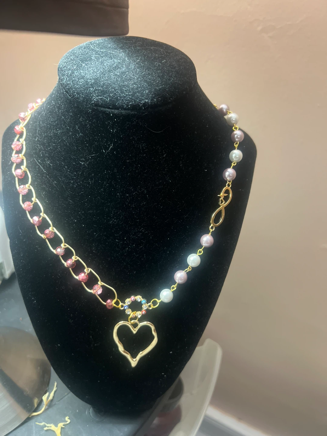 Heart Charm Necklace with freshwater Pearls and Crystals - photo 3