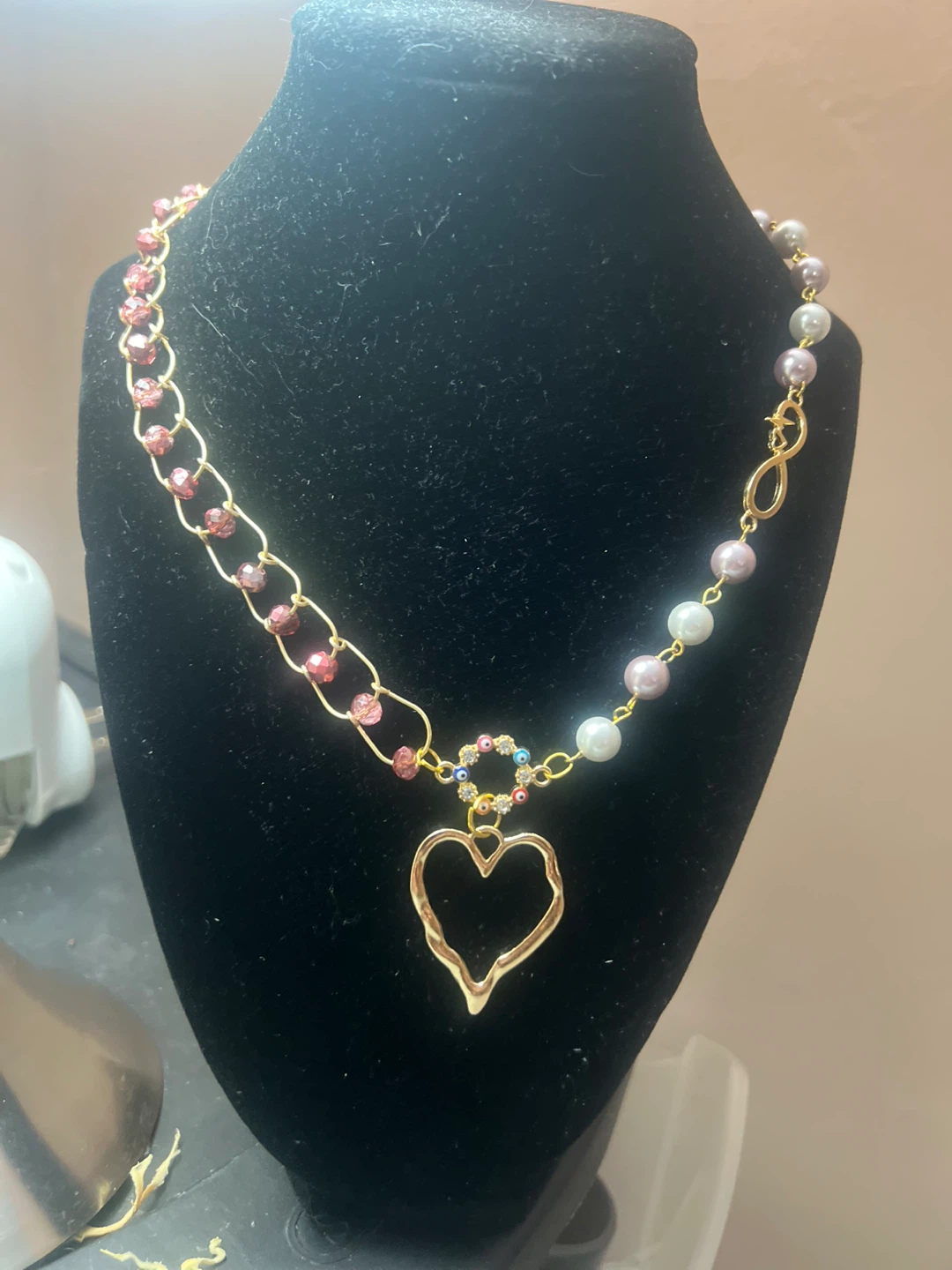 Heart Charm Necklace with freshwater Pearls and Crystals - photo 2