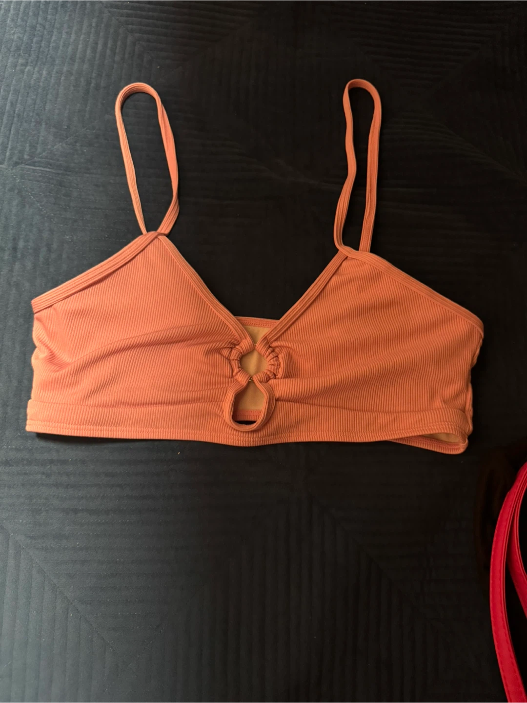 Pink Ribbed Crop Top with Ring Detail