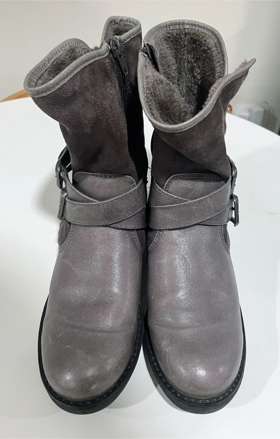 Women's Grey Faux Suede and Leather Winter Boots