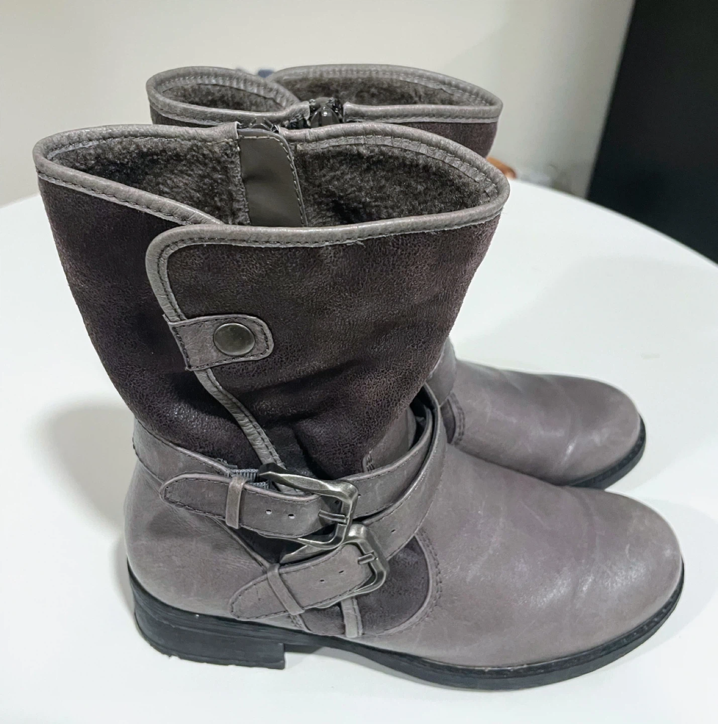 Women's Grey Faux Suede and Leather Winter Boots - photo 3