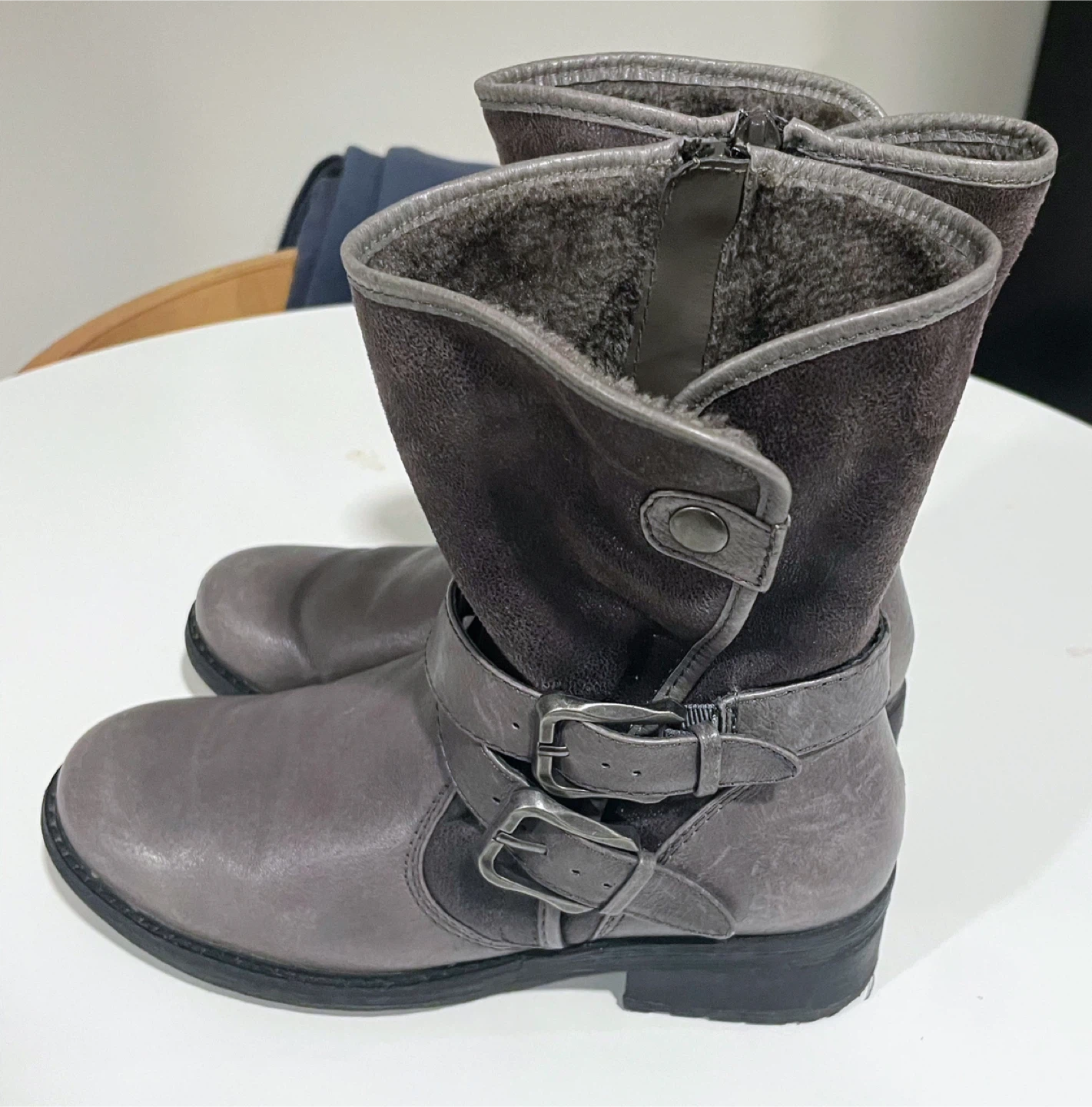 Women's Grey Faux Suede and Leather Winter Boots - photo 2