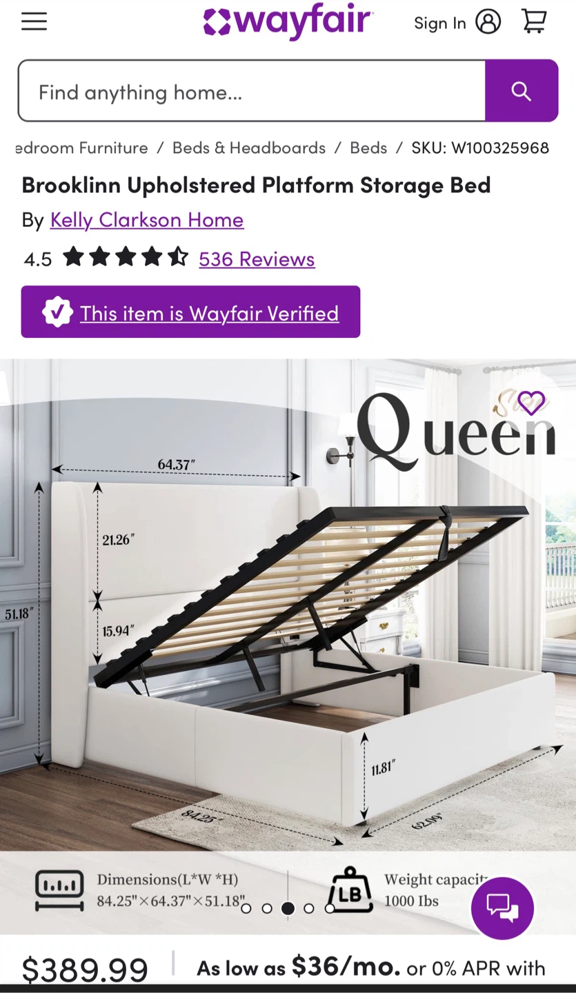Upholstered Platform Storage Bed (Queen) frame and mattress - photo 5