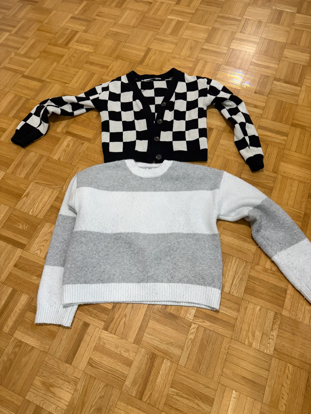 Ardene M/M Striped Sweater and H&M Checkered Cardigan