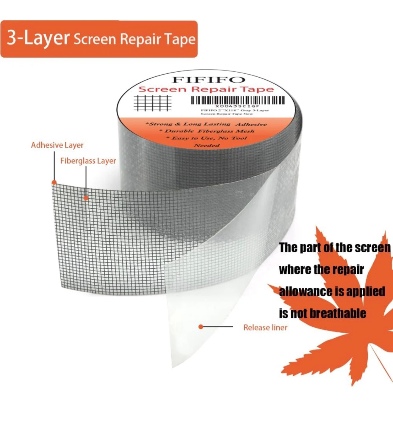 FIFIFO Screen Repair Tape - Gray 2" x 118" 🏆 - photo 2
