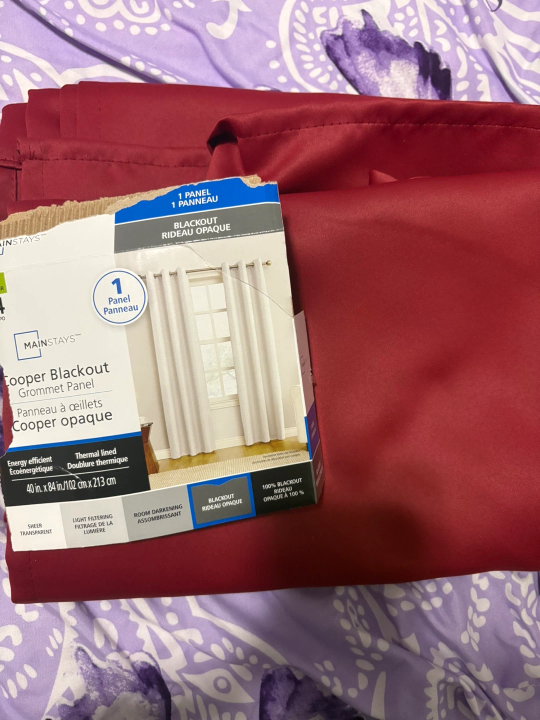 Mainstays Cooper Blackout Grommet Curtain Panel - Red - photo 2