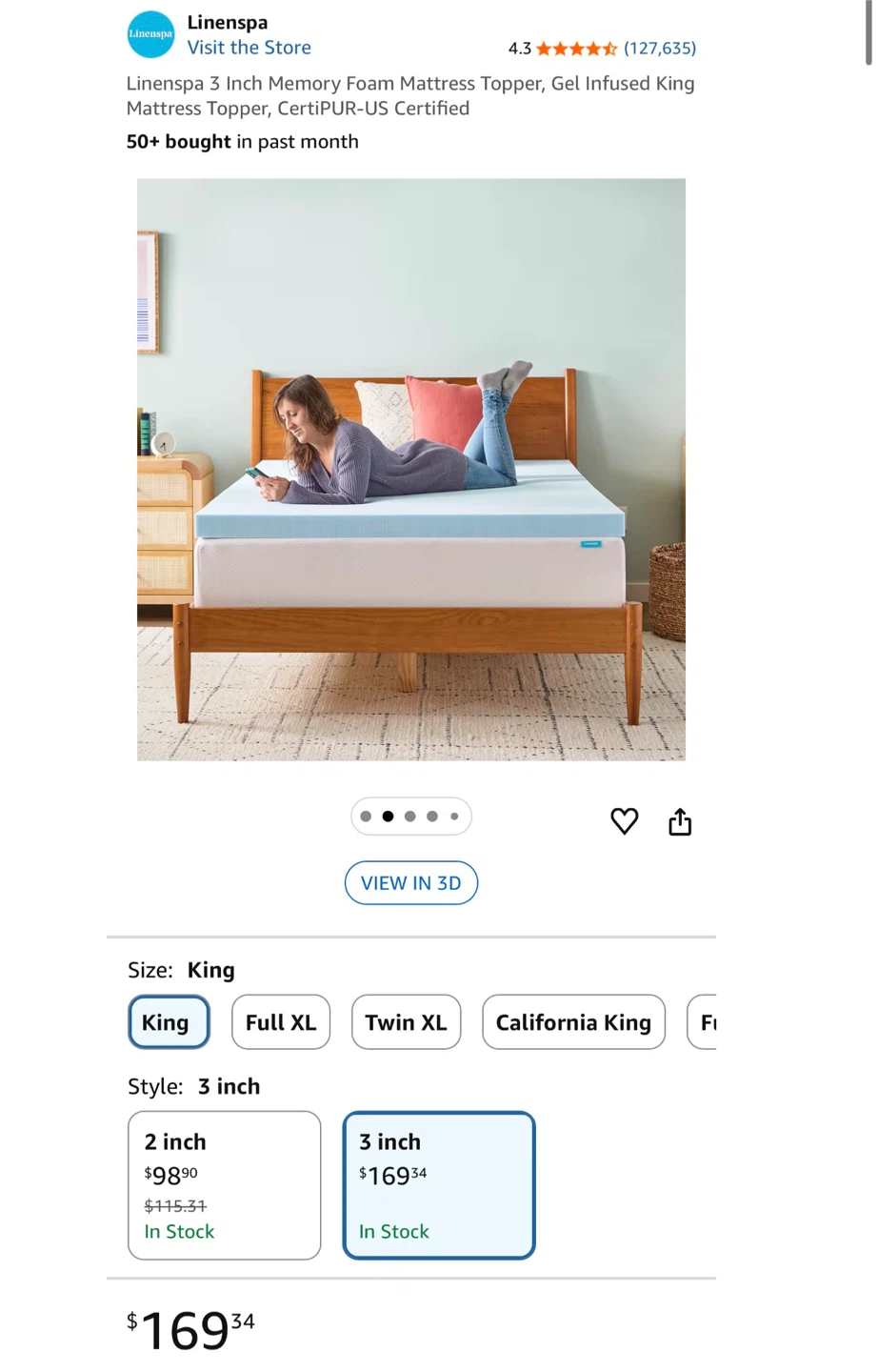 Linenspa King 3 Inch Memory Foam Mattress Topper - photo 5