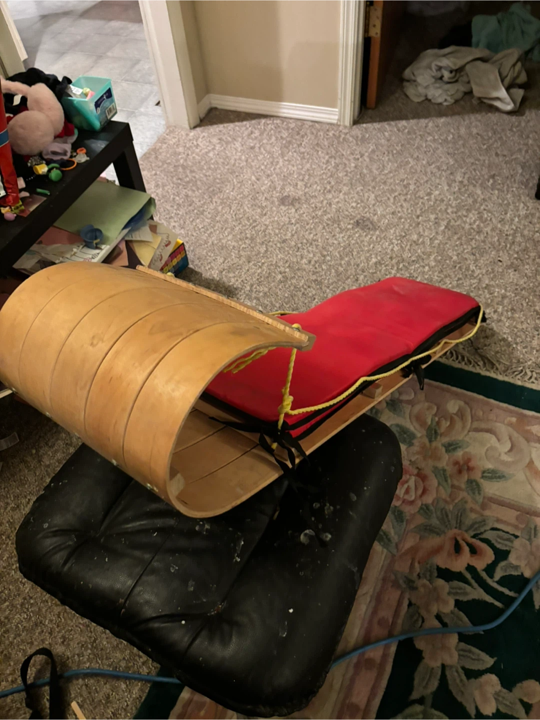 Vintage Wooden Sled with Red Padded Seat - photo 3