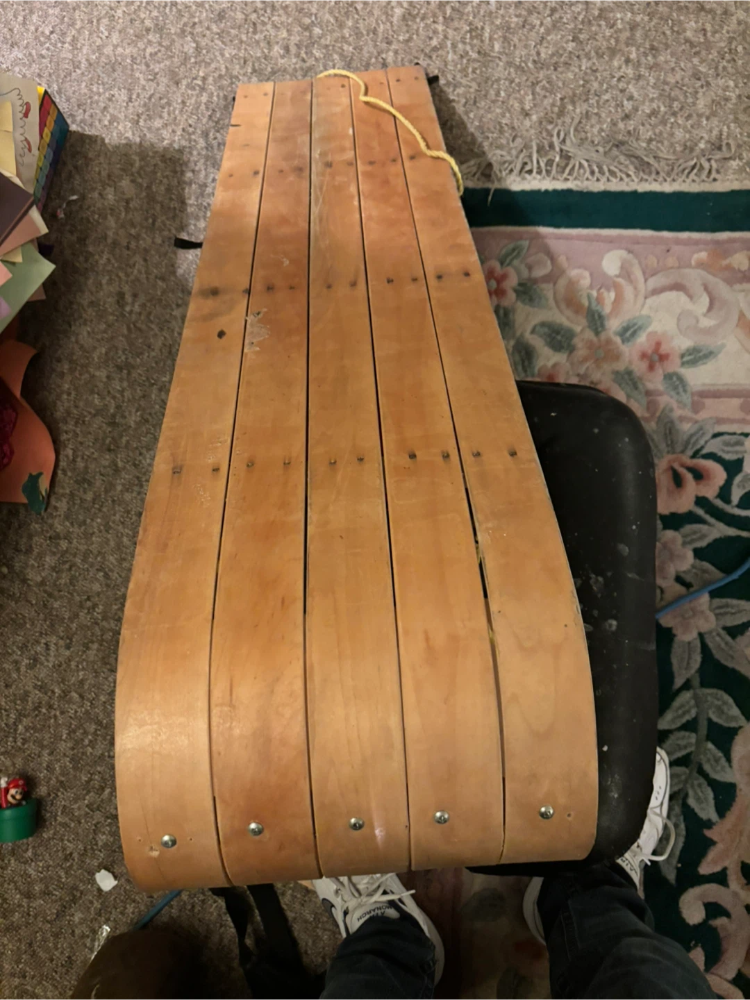 Vintage Wooden Sled with Red Padded Seat - photo 2
