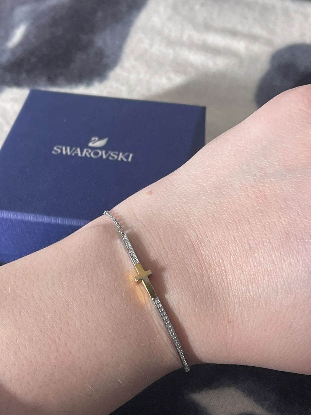 Swarovski Crystal Gold and Silver Cross Adjustable Bracelet