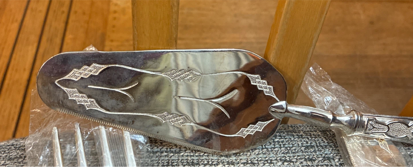 New Vintage Silver-Plated Cake Serving Set with Fork and Knife - photo 3