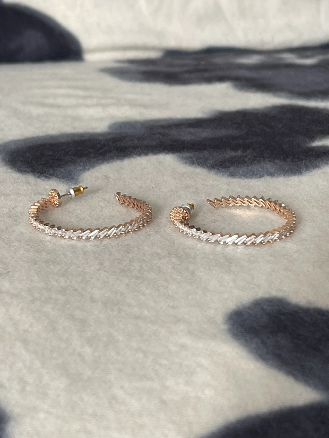 Rose Gold Hoop Earrings with baguette cut crystals/Rhinestones