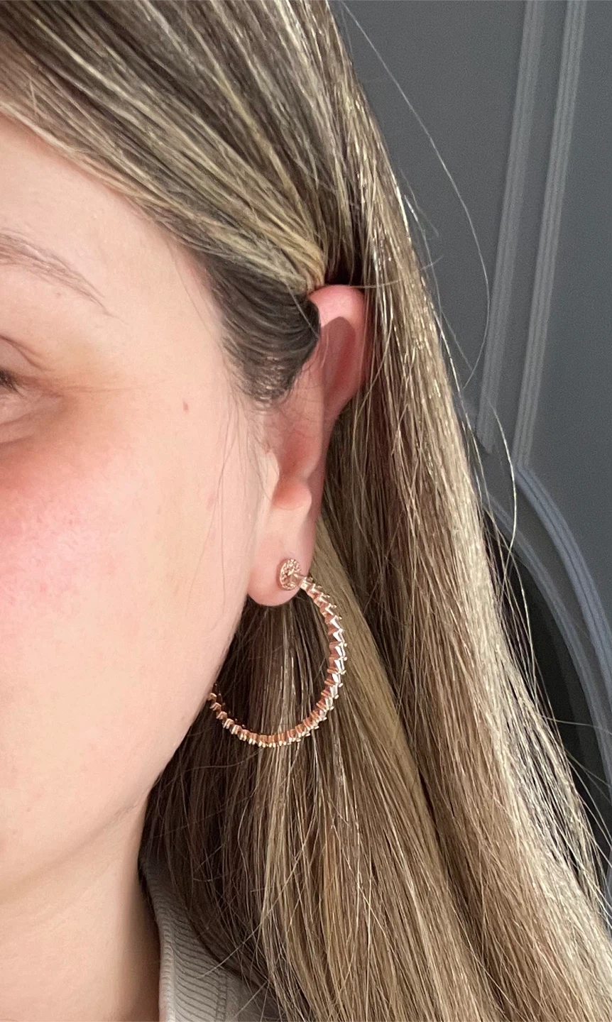 Rose Gold Hoop Earrings with baguette cut crystals/Rhinestones - photo 4