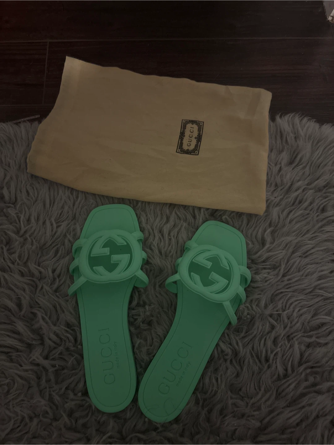 Gucci Rubber Slides - Mint Green