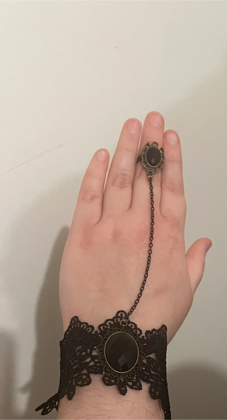 Black Lace Bracelet with Ring