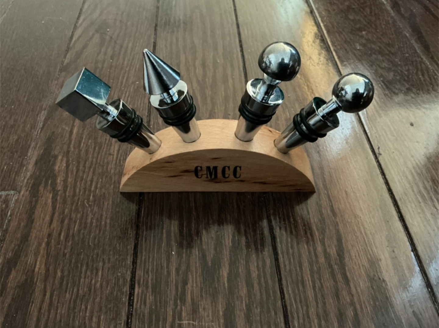 Set of 4 Decorative Wine Bottle Stoppers with Wooden Stand - photo 2