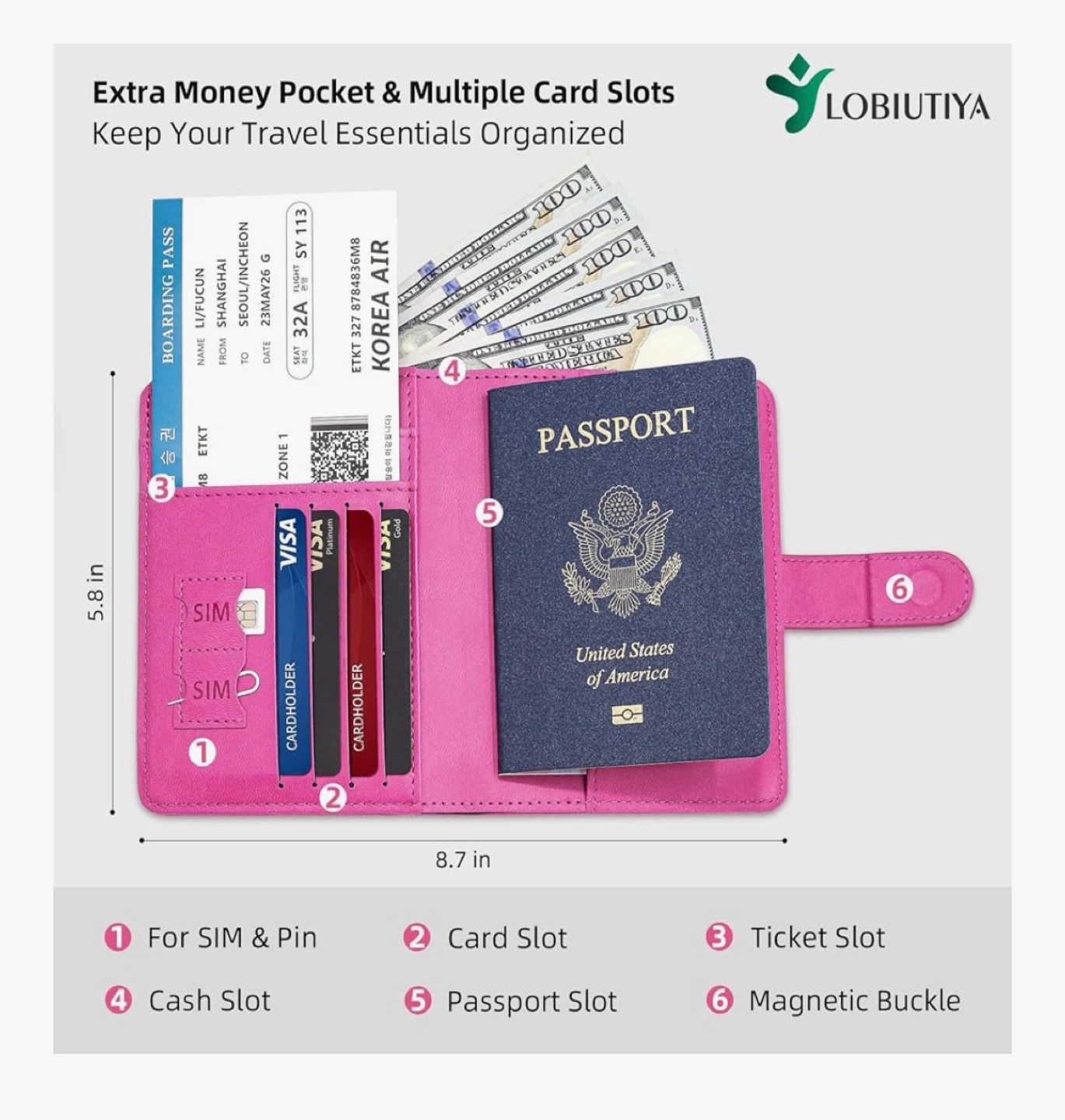 PASCACOO Pink Travel Passport Holder Wallet Organizer - photo 4