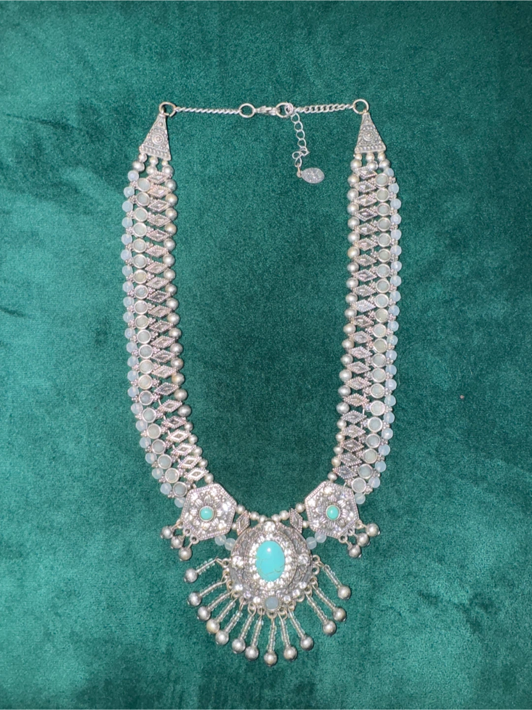 Silver-tone Statement Necklace with Turquoise