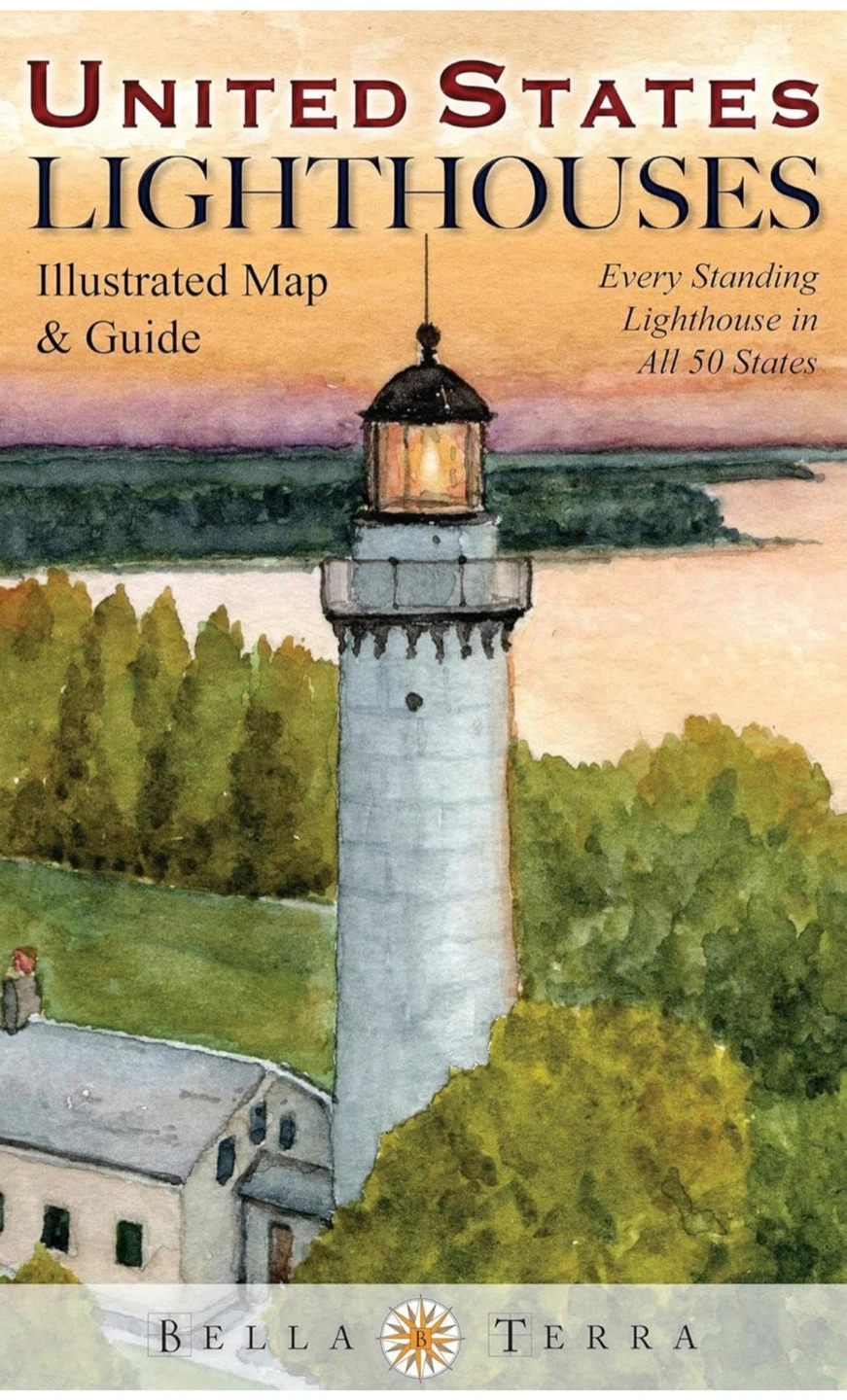 United States Lighthouses Illustrated Map & Guide