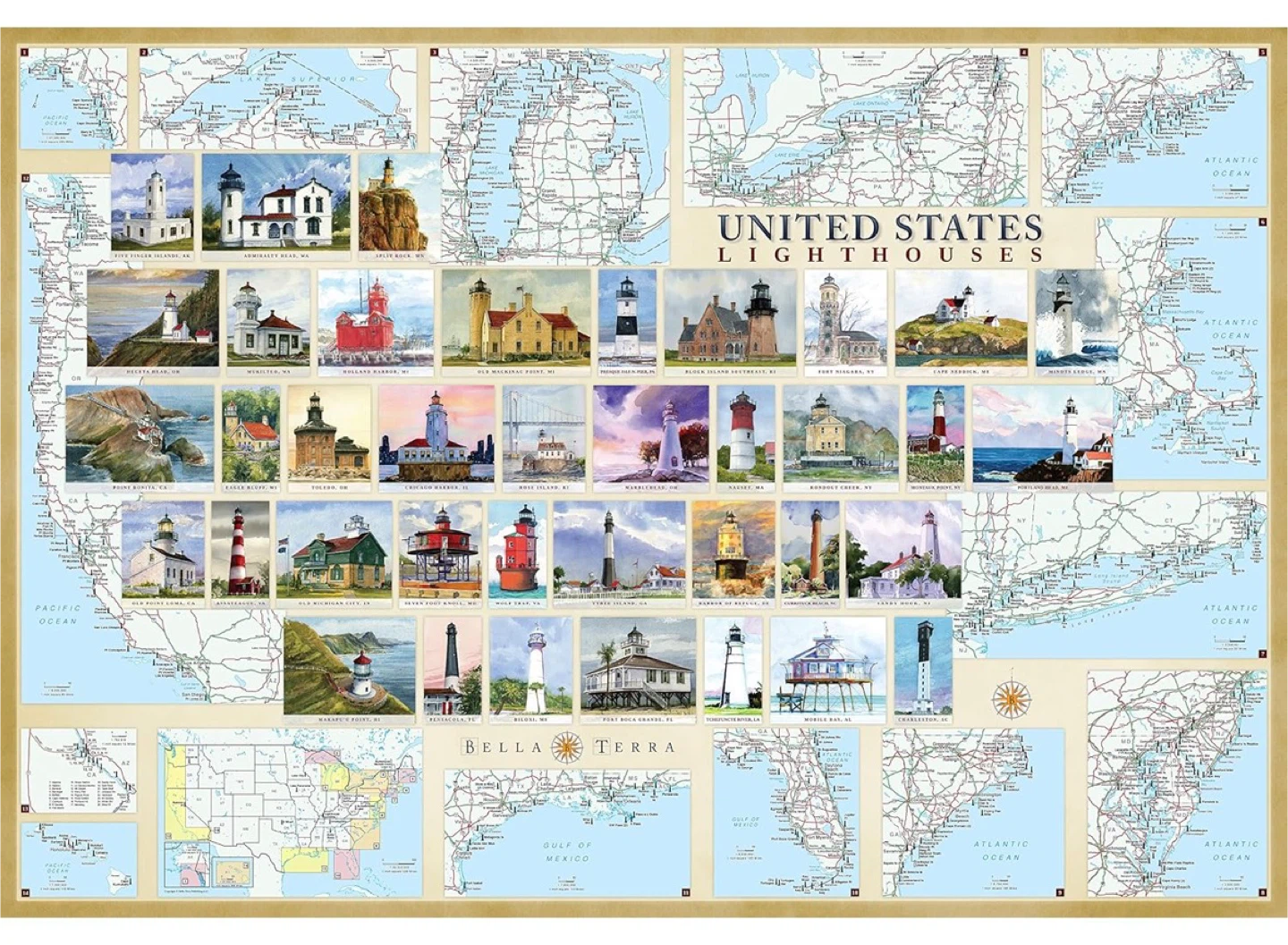 United States Lighthouses Illustrated Map & Guide - photo 2