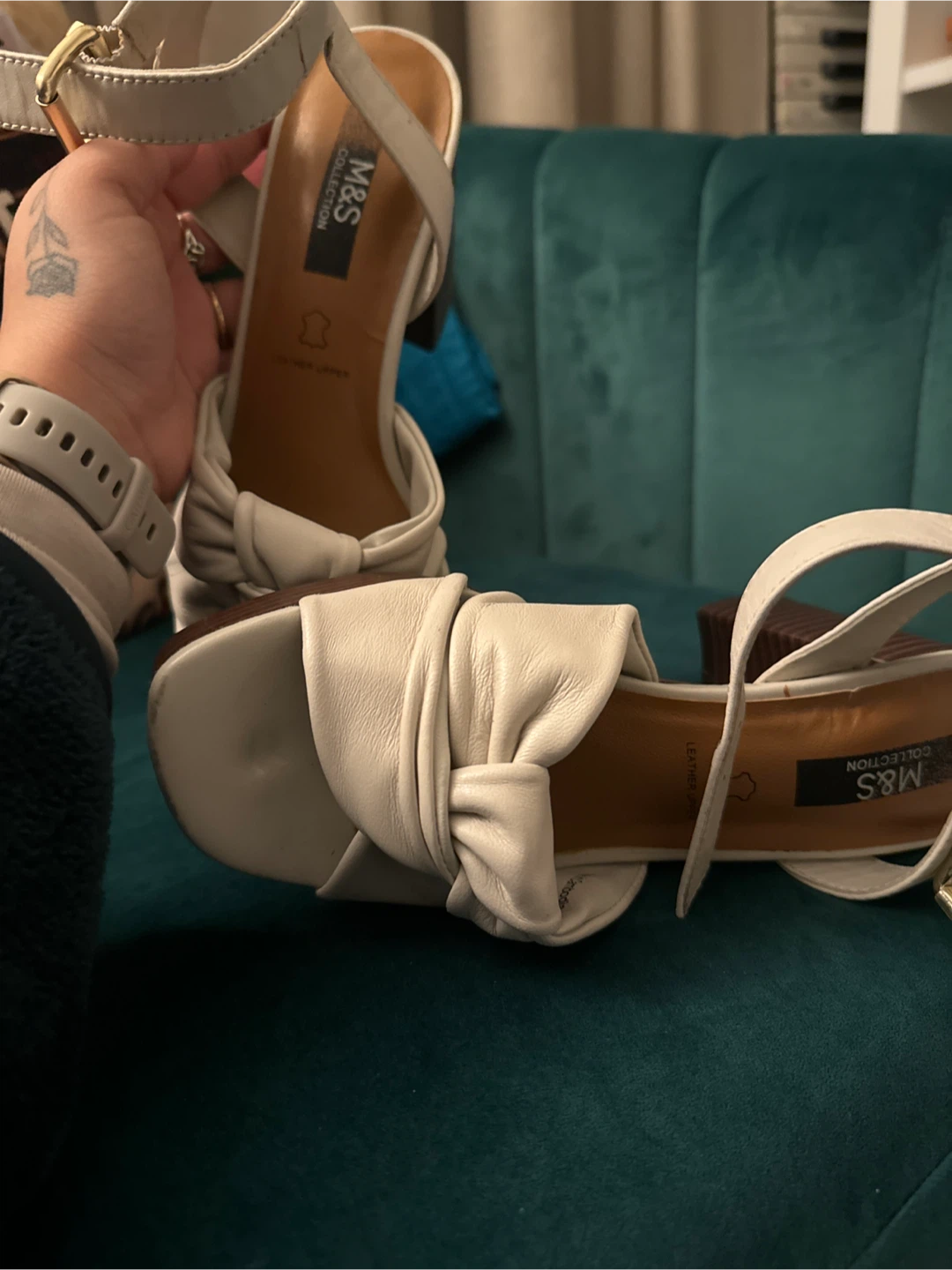 M&S Collection White Leather Bow Platform Block Heels - photo 4