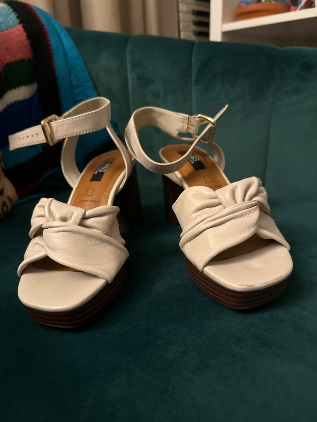 M&S Collection White Leather Bow Platform Block Heels