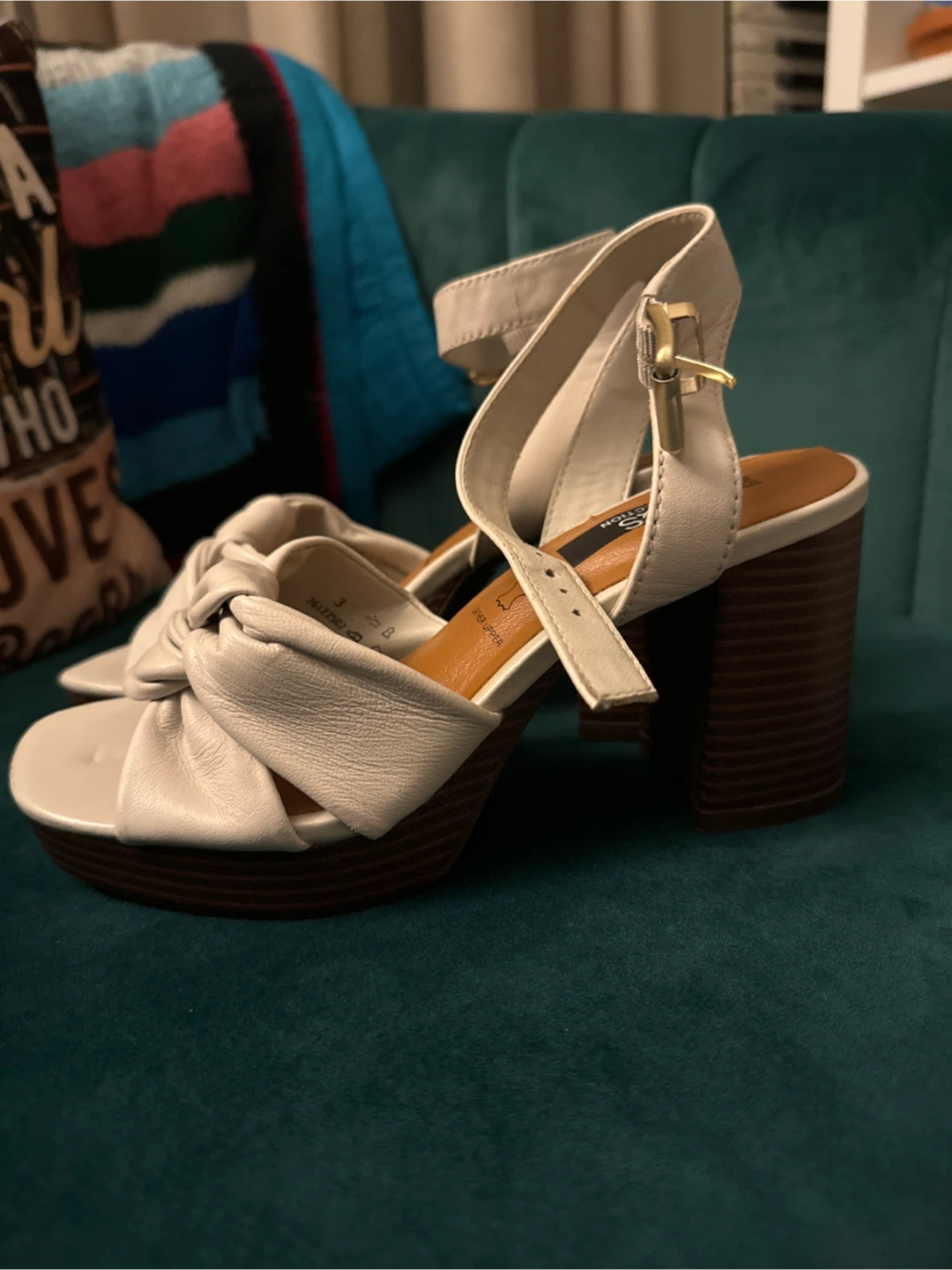 M&S Collection White Leather Bow Platform Block Heels - photo 2