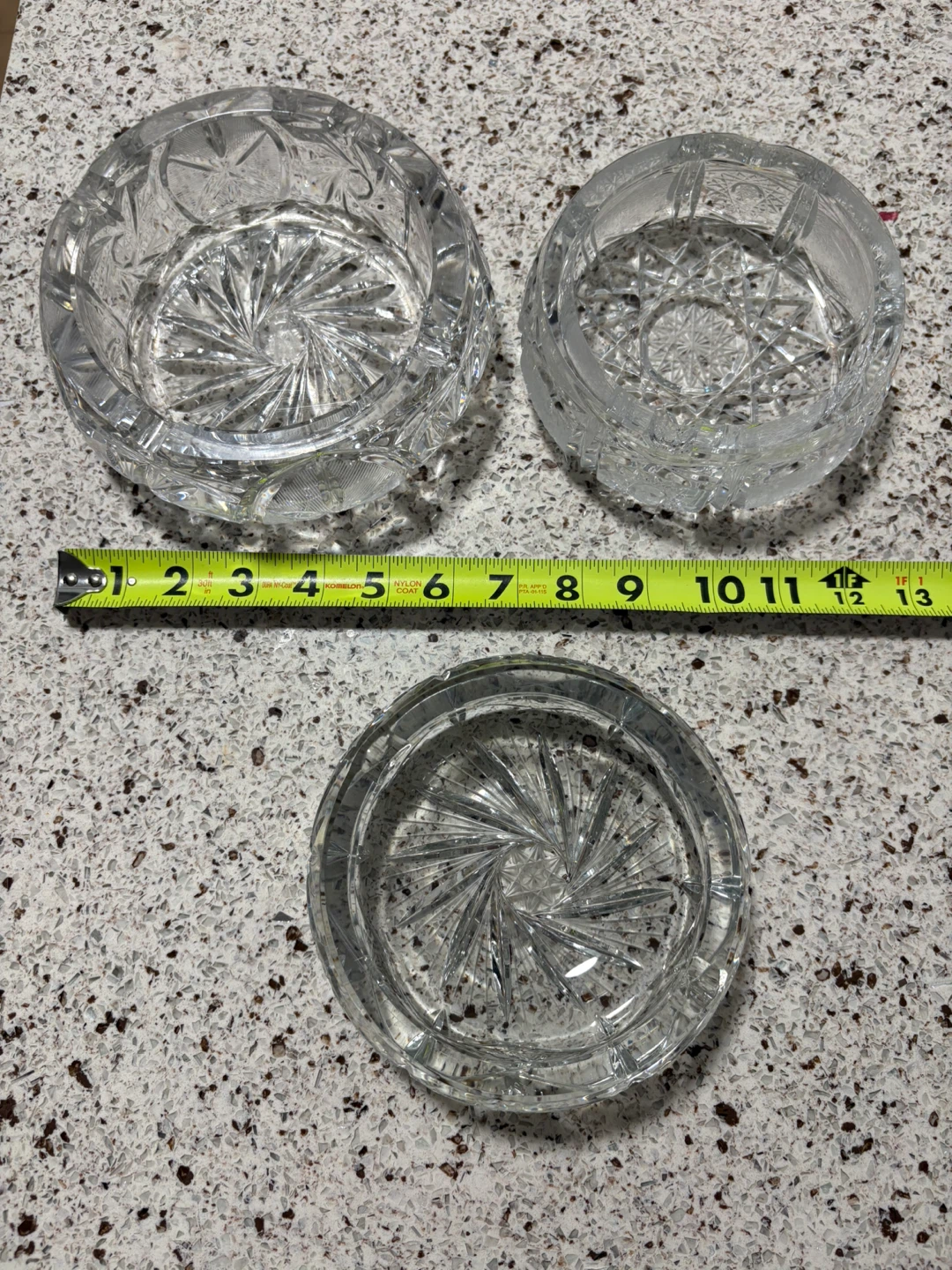 Set of 3 Crystal Glass Ashtrays