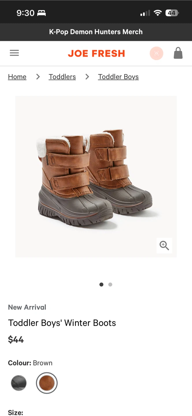 Joe Fresh Toddler Boys Winter Boots Size 8