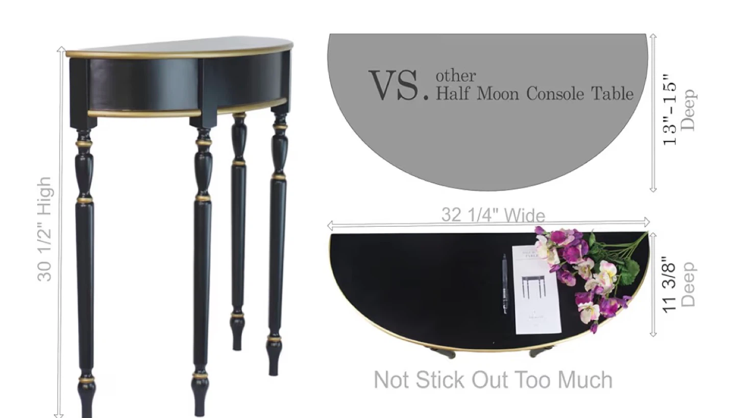 Black Half Moon Console Table with Gold Trim - photo 2