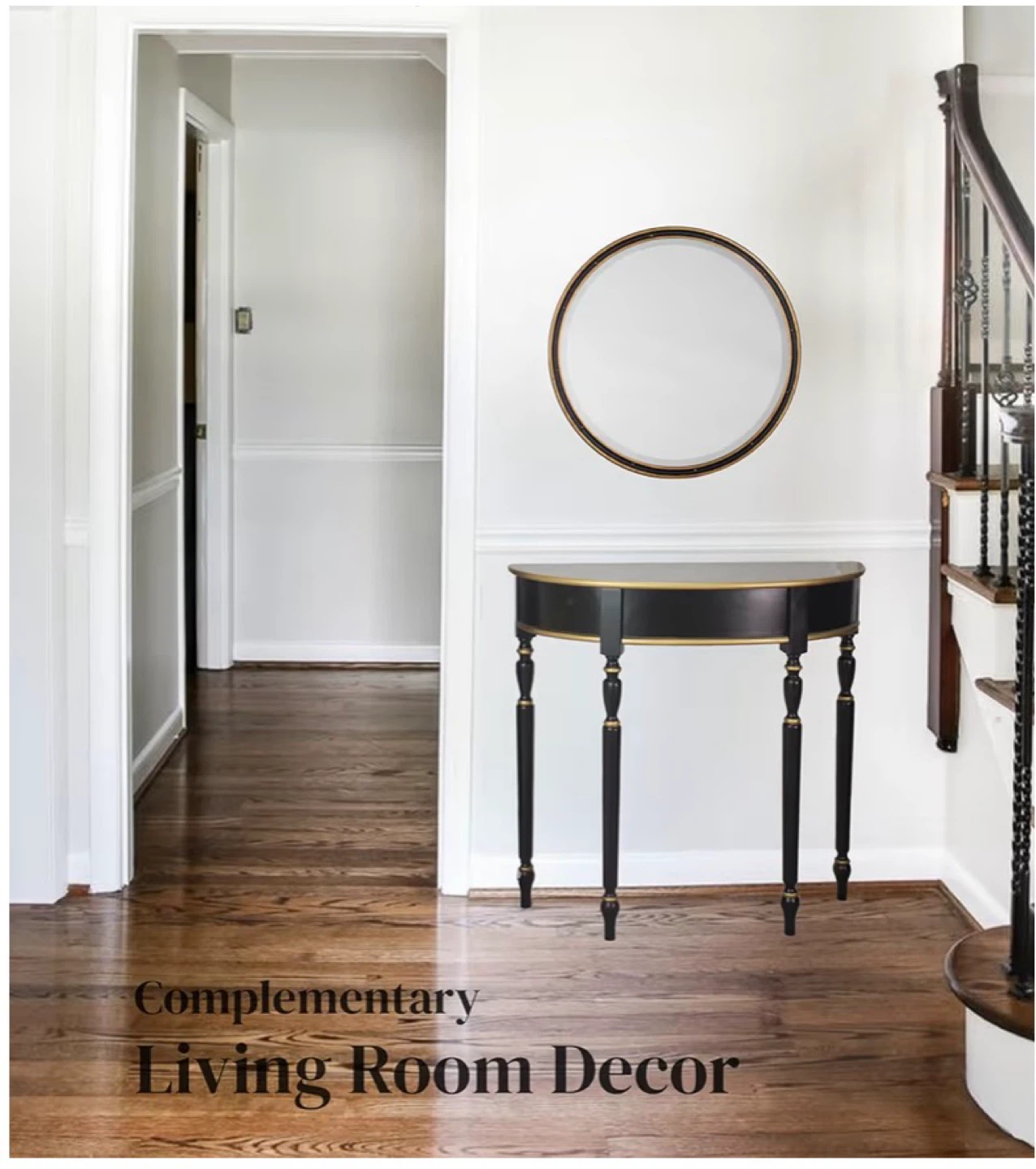 Black Half Moon Console Table with Gold Trim