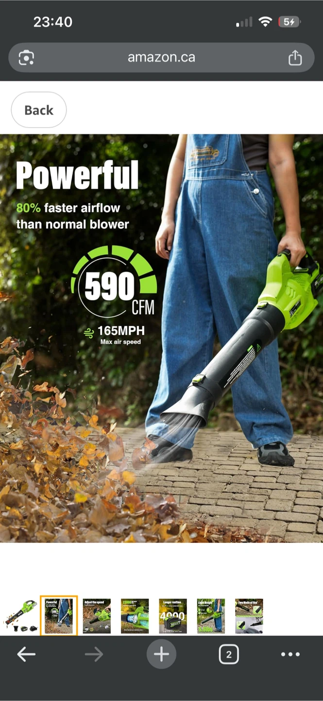 ETOOLAB 20V Cordless Turbo Leaf Blower 590 CFM - photo 2