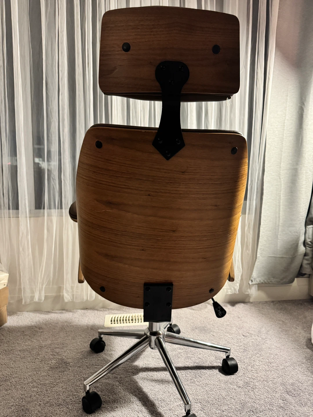Brown Leather and Wood Office Chair - photo 3