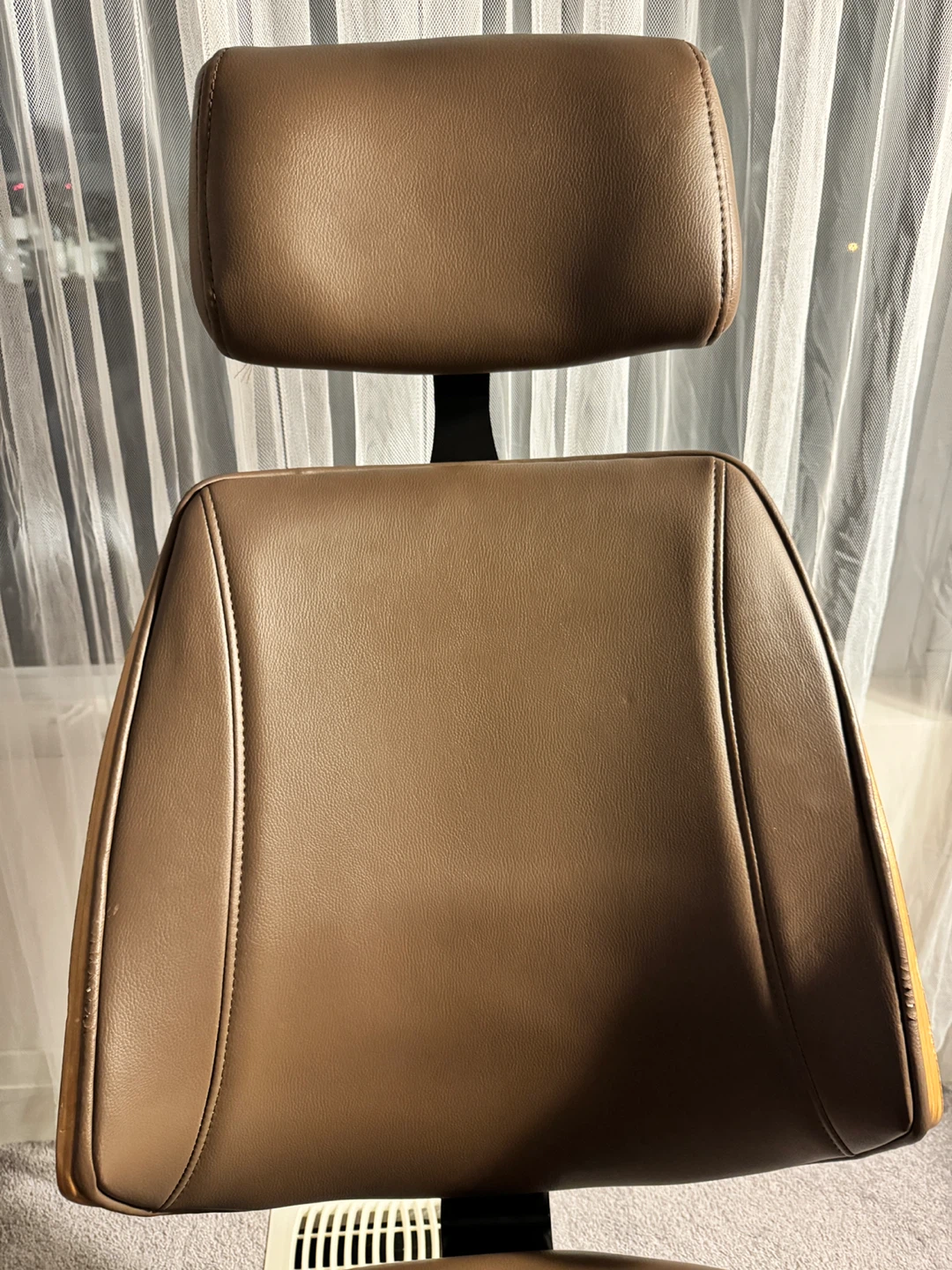 Brown Leather and Wood Office Chair - photo 5