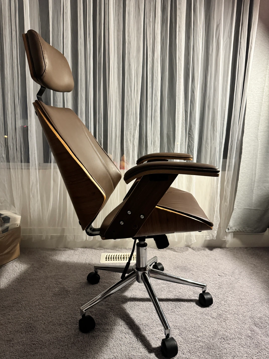 Brown Leather and Wood Office Chair - photo 4