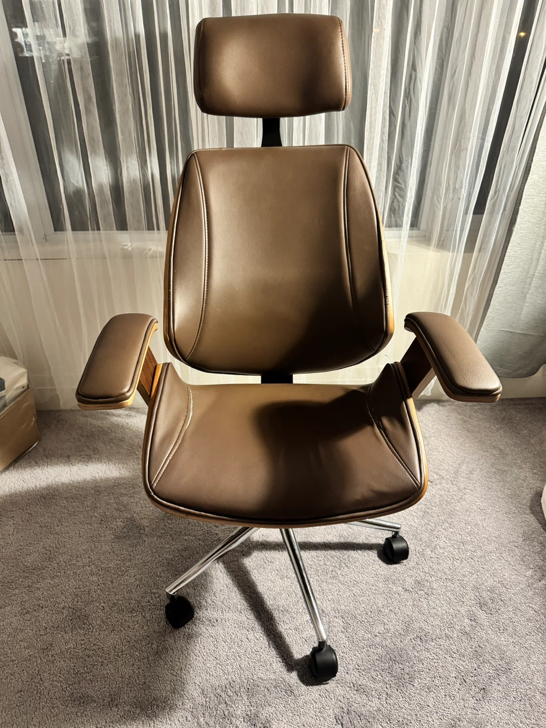 Brown Leather and Wood Office Chair
