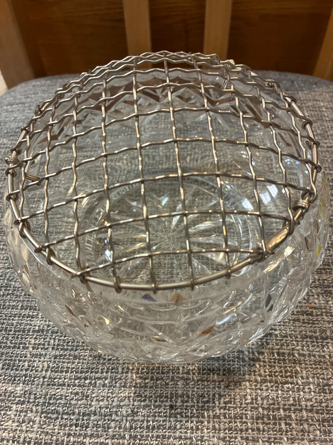 Vintage Crystal Rose Bowl with Metal Frogs