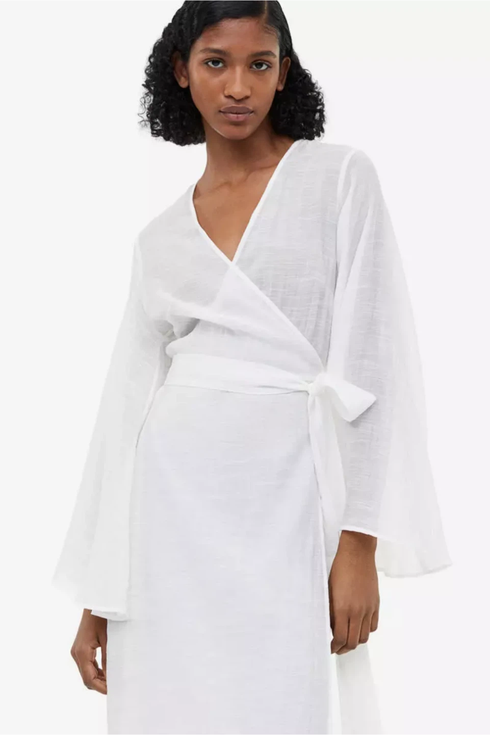Long Semi-Sheer Wrap Dress